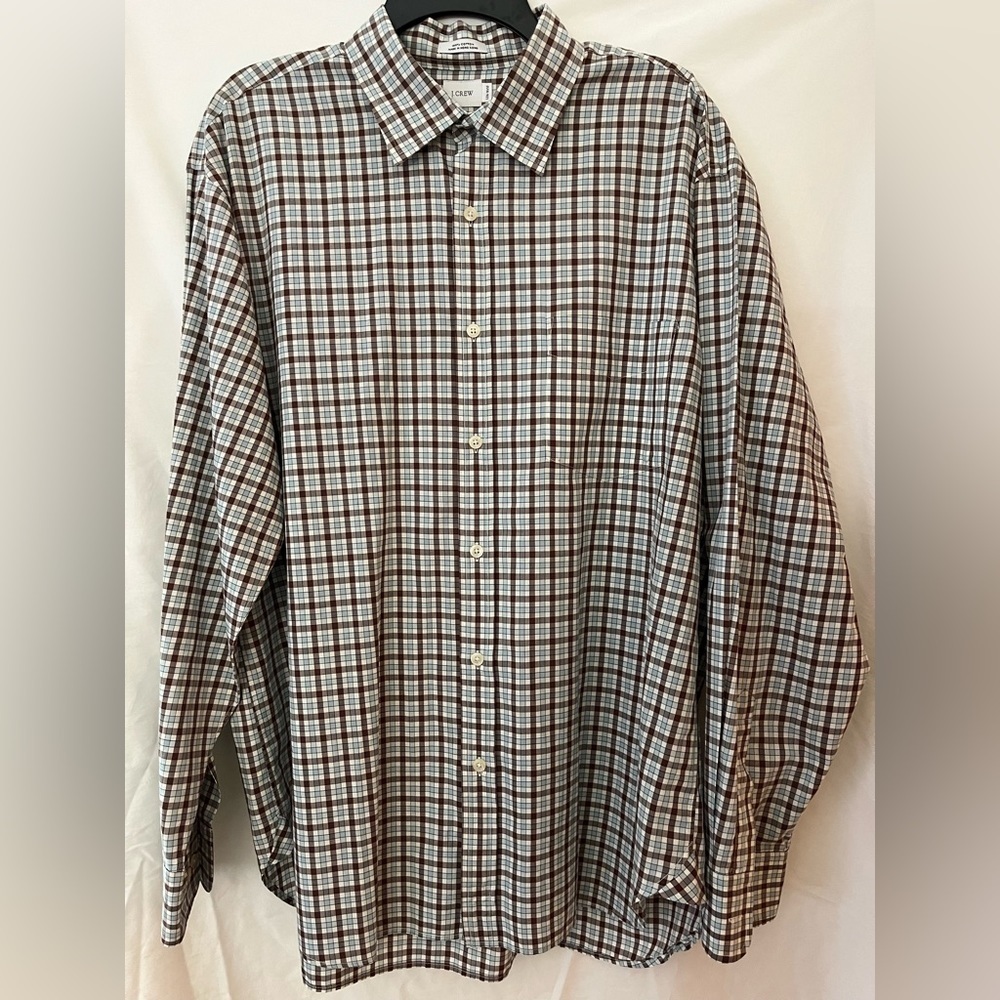J.CREW Men’s button down,brown/light blue/white. Casual/dress shirt. 100% Cotton